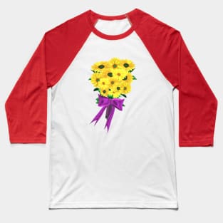 Yellow Sunflowers Bouquet with Purple Ribbon (Navy Blue Background) Baseball T-Shirt